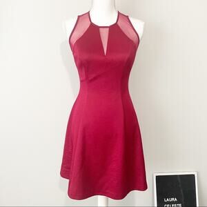 Guess red fit and flare dress mesh sleeveless cut out size 0